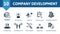 Company Development set icon. Editable icons company development theme such as performance evaluations, career path