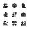 Company employment benefits black glyph icons set on white space