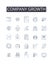 Company growth line icons collection. Business expansion, Corporate development, Organization advancement, Company