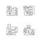 Company stocks and franchising linear icons set