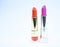 Compare makeup products. Lip care concept. Lipsticks on white background. High quality lipstick. Must have. Beauty trend