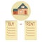 Comparing buy and rent house, list with bullets, choose buying or renting of property, vector concept