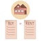 Comparing buy and rent house, list with bullets, choose buying or renting of property, vector concept