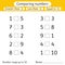 Comparing numbers. Less than, greater than, equal to. Number range up to 10. Preschool, elementary school. Worksheet for kids
