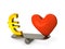 Comparison of the importance of the heart symbol and the euro currency symbol. A concept that expresses realism that emphasizes