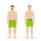 Comparison of the thick and thin men in their underwear. Flat character on white background. Vector