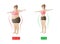 Comparison of a woman body shape before and after dieting or training