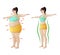 Comparison of a woman body shape before and after dieting or training