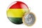 Compass with Bolivian flag. Travel and tourism in Bolivia concept. 3D rendering