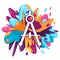 compass drawing tool icon in colorful splat paint liquid splashing ink splash design creative illustration