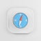 Compass icon with blue dial. 3d rendering white square button key, interface ui ux element