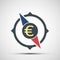 Compass icon with euro currency sign