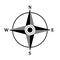 Compass rose with four cardinal directions - North, East, South, West on white background. Illustration