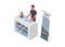 Compass simple flat illustration.Male sales person on promotion stand. Simple flat illustration.