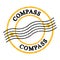 COMPASS, text on yellow-black grungy postal stamp