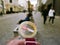 Compass in urban person`s hand