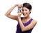 Competent woman hands retro photographic camera
