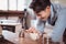 Before competing in the championship level coffee brewing competition, Young baristas practice their coffee latte makeup