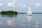 Competition sailboats on Golden lake Southern Ural.