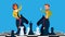 Competition Vector. Businessman And Business Woman Riding Chess Horses Black And White To Meet Each Other. Illustration