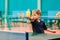 Competitions in table tennis, the child is playing table tennis