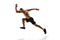 Competitive, motivated man, professional runner, sportsman in motion, training shirtless against white studio background