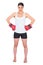 Competitive young model with boxing gloves posing