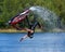 competitor in freestyle Jet Ski competition at Ride Leisure Wyboston Lakes Bedfordshire.