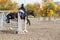 Competitor in show jump taking her course