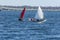 Competitors rounding buoy in winter sailboat race off Jamestown