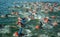 Competitors in the water starting the swimming stage of triathlon,