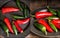 Compilation of red and green peppers images with moody vintage r