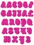 Complete alphabet in pink round capitals