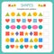 Complete each pattern. Learn shapes and geometric figures. Preschool or kindergarten worksheet