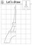 Complete the Eiffel Tower. Vector France themed symmetrical drawing practice worksheet. Printable black and white activity for