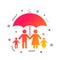 Complete family insurance icon. Umbrella symbol. Vector