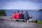 Complete family relaxing on sea coast