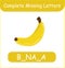 Complete Missing Letters banana Vector. Kid training