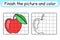 Complete the picture apple. Copy the picture and color. Finish the image. Coloring book. Educational drawing exercise game for