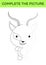 Complete the picture of cute gazelle. Coloring book. Copy picture. Handwriting practice, drawing skills training. Education