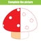 Complete picture educational children game. Kids drawing worksheet. Printable activity for toddlers. Draw mushroom