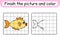 Complete the picture fish. Copy the picture and color. Finish the image. Coloring book. Educational drawing exercise game for