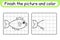 Complete the picture fish. Copy the picture and color. Finish the image. Coloring book. Educational drawing exercise game for