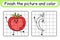 Complete the picture tomato. Copy the picture and color. Finish the image. Coloring book. Educational drawing exercise game for