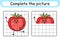 Complete the picture tomato. Copy the picture and color. Finish the image. Coloring book. Educational drawing exercise game for