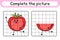 Complete the picture tomato. Copy the picture and color. Finish the image. Coloring book. Educational drawing exercise game for