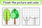 Complete the picture tree. Copy the picture and color. Finish the image. Coloring book. Educational drawing exercise game for
