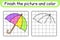 Complete the picture umbrella. Copy the picture and color. Finish the image. Coloring book. Educational drawing exercise game for