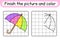Complete the picture umbrella. Copy the picture and color. Finish the image. Coloring book. Educational drawing exercise game for
