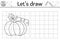 Complete the pumpkin picture. Vector garden drawing practice worksheet. Autumn Thanksgiving printable black and white activity for